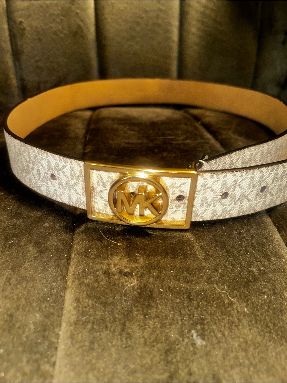 Michael Kors MK Signature Vanilla Monogram Belt Gold Buckle Size Small